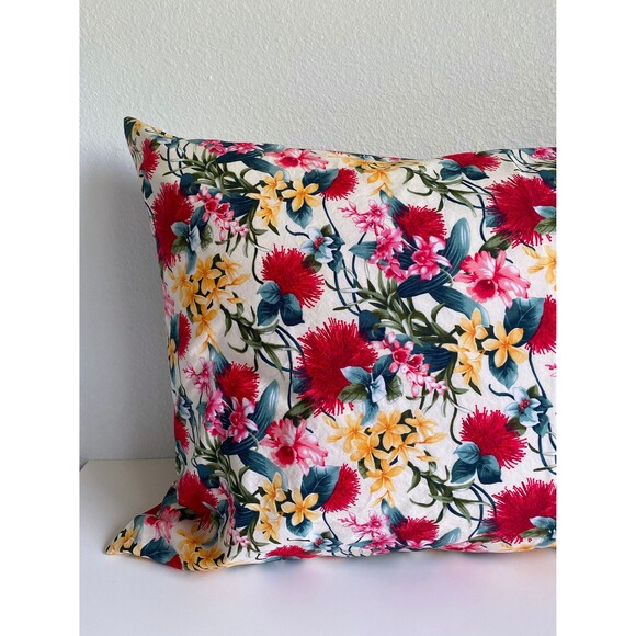 Cream Pillowcase with Lehua, Orchids, and Plumerias | Handmade | 100% Cotton - Picture 2 of 4